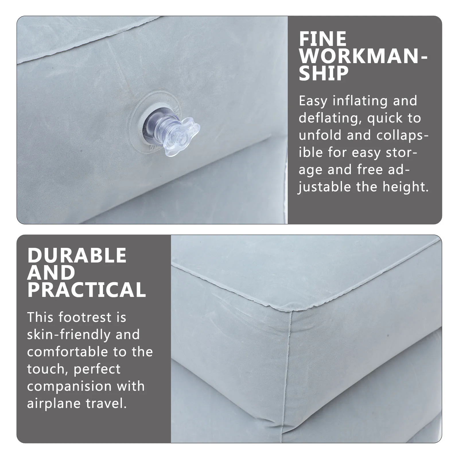 

Inflatable Foot Rest for Airplane Travel Lightweight Comfortable Leg Pillow Plane Seat Support Foldable Footstool Grey Easy