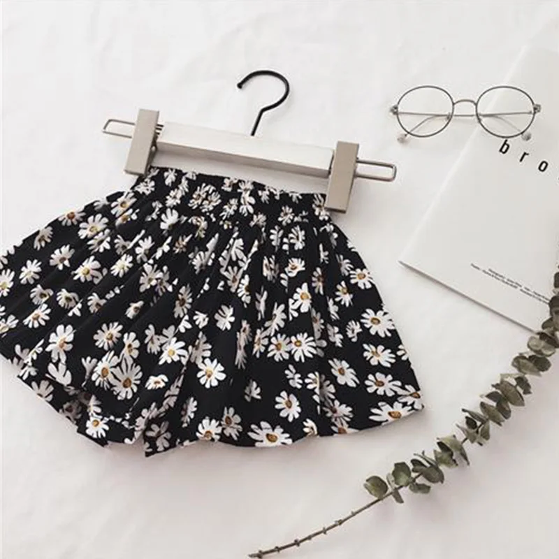 2023 Summer Children\'s Clothing Elastic Waist Thin Cotton Girls Fashion Printing Lovely Small Fragmented Daisy Pleated Skirt