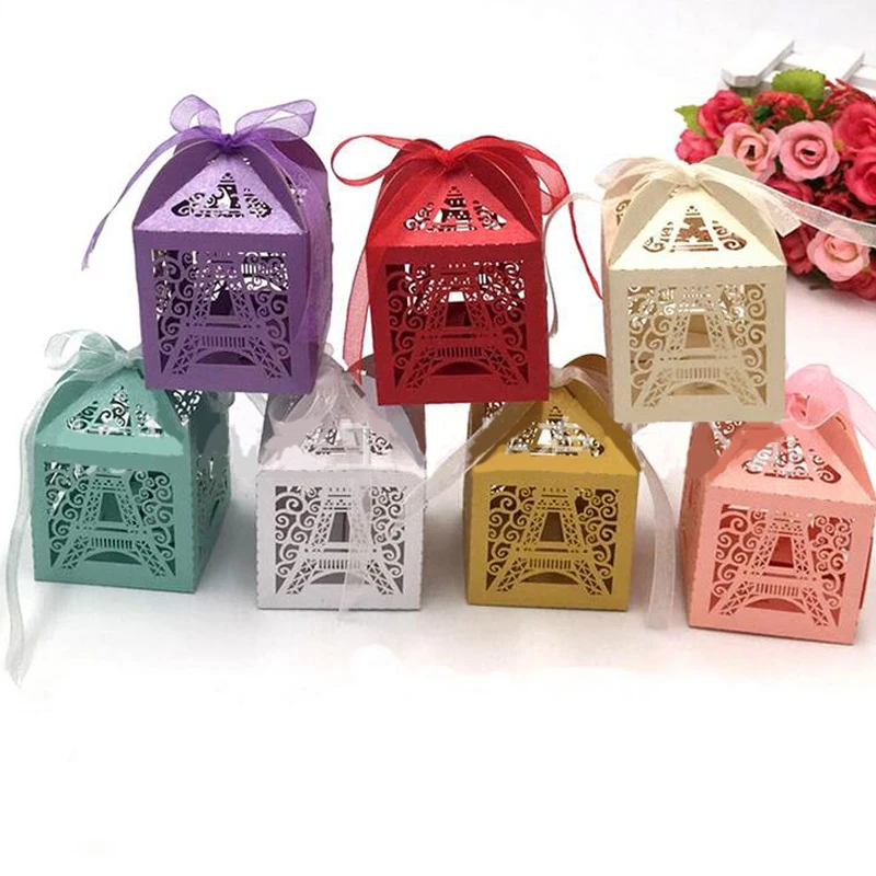 50pcs Wedding Candy Box Chocolate Packaging Paris Eiffel Tower Personalized Mariage Party Favor Supplies Gifts Baby Shower Boxes