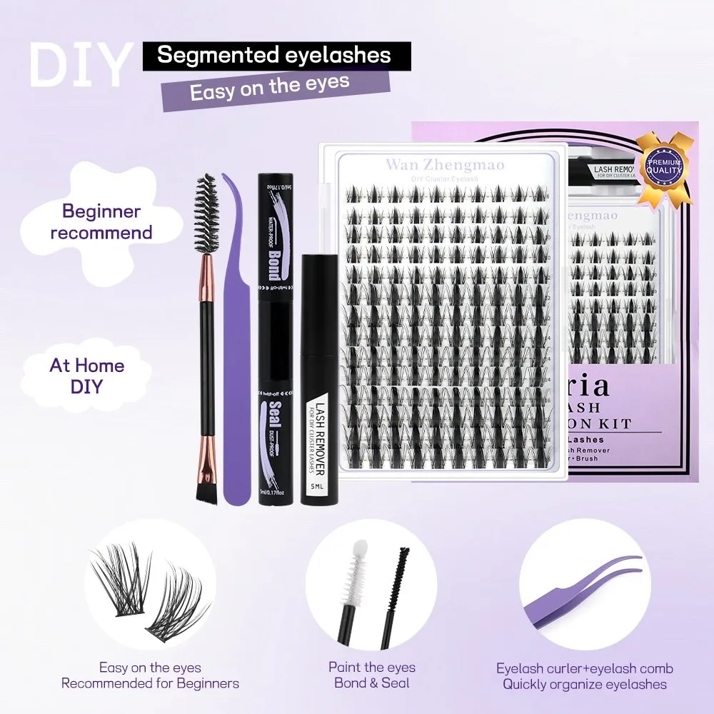 

8-18mm Length False Eyelashes Natural Look Bond and Seal DIY Lash Extension Kit Cluster Design Wispy Style Eye Makeup Tools