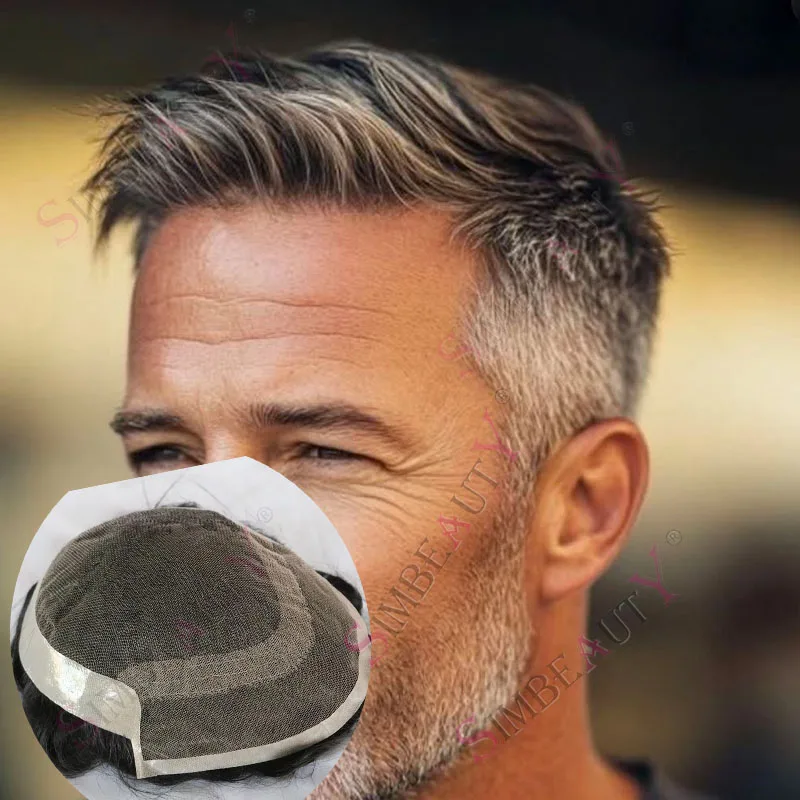 

Nautral Hairfront Дышащая кружевная передняя часть OCT HD и искусственный серый черный коричневый # 365 1B50 Прочный мужской парик из человеческих волос, капиллярный протез