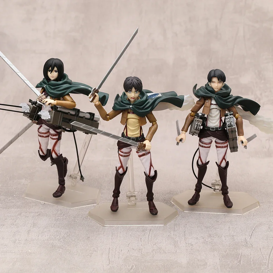 Figma 207 Eren Jaeger 203 Mikasa Ackerman 213 Levi Action PVC Figure Model Ornament Toy Collection Gift