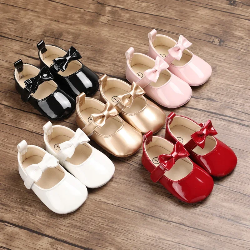 

Newborn Baby Girls Shoes PU Leather Big Bow Princess First Walkers Soft Soled Non-slip Footwear Wedding Party Shoes