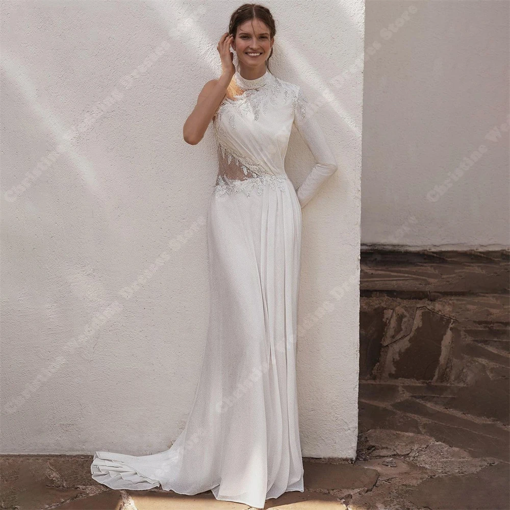 Elegante abito da sposa da donna carino maniche lunghe abiti da sposa a sirena su misura lunghezza straccio principessa Boho Vestidos De Novias