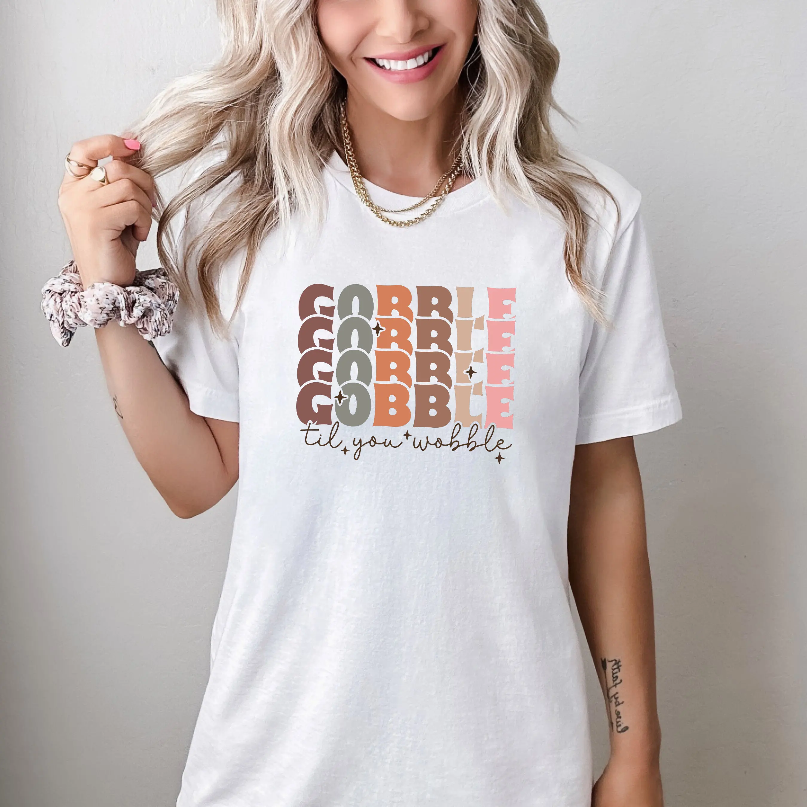 Gobble Till You Wobble T Shirt Thanksgiving Fall Funny Turkey Family s T2