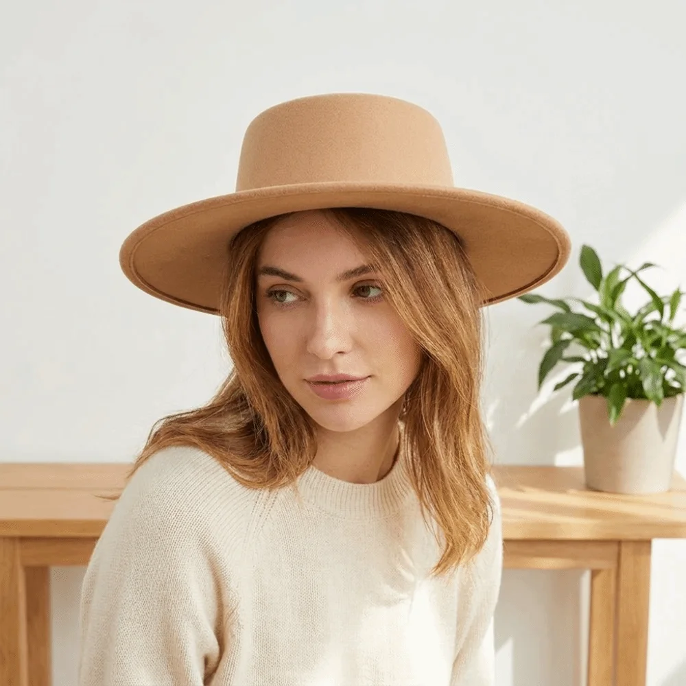 Solid Color Hepburn Style Bucket Hat British Style Woolen Wide Brim Felt Hat Photography Decoration Fedora Hat Women Jazz Hat