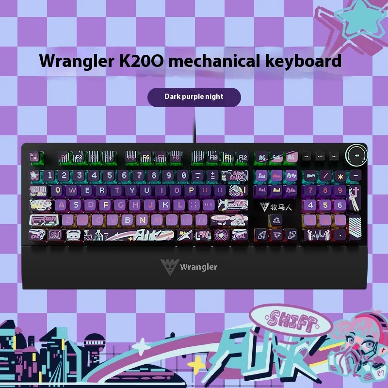 Wrangler Mechanical Keyboard Dark Purple Night Dark Anime Theme Mechanical Keyboard Game Dedicated E-sports Desktop Computer