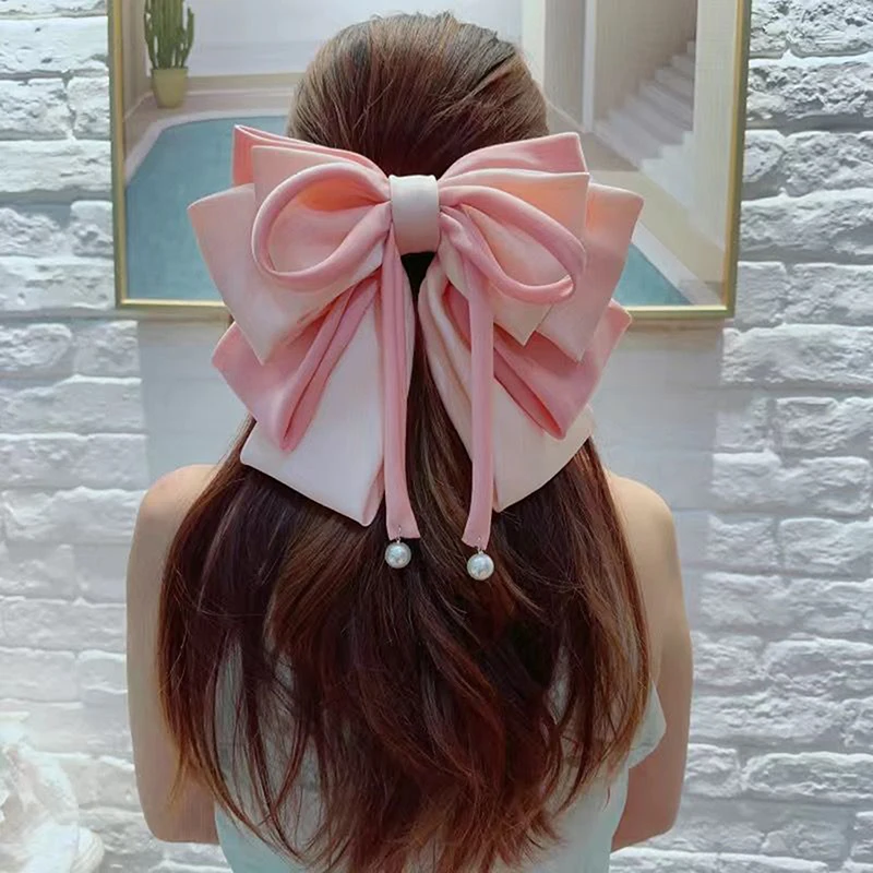 مشبك شعر على شكل فيونكة كبيرة جدًا للنساء والفتيات إكسسوارات شعر أنيقة طويلة بشريط على شكل فيونكة ربيعية هدايا #4