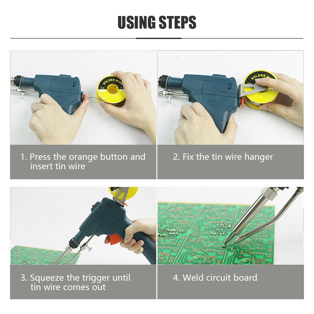 Pistola de solda portátil 60W, ferro de solda elétrico aquecido internamente, ferramenta de soldagem de fio de estanho - operação fácil com uma mão