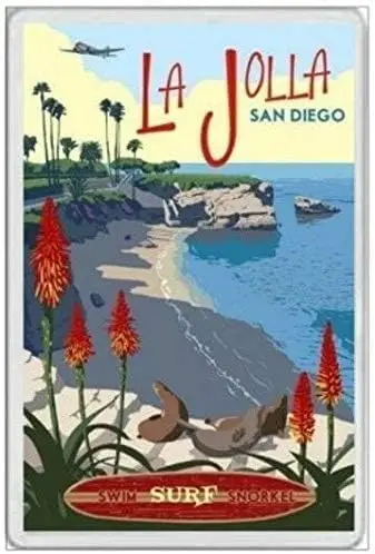 d1,LA JOLLA - JUMBO FRIDGE MAGNET - BEACH SAN DIEGO CALIFORNIA UNITED STATES SURF METAL TIN SIGN es