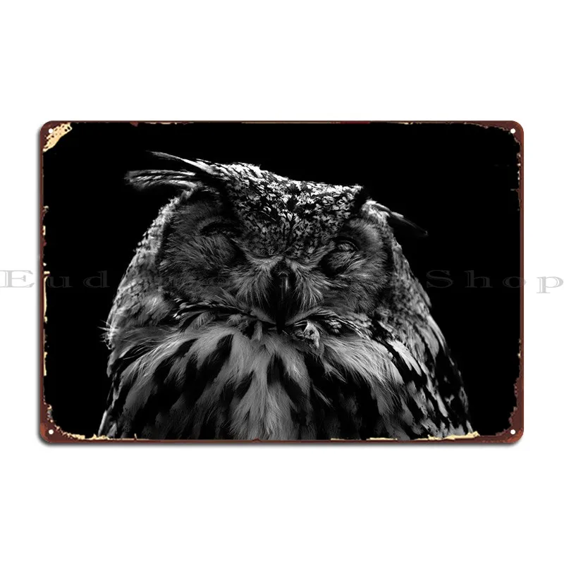 Sleepy Owl BW Metal Sign Garage Cave Custom Rusty Create Tin Sign Poster