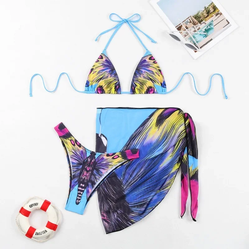 2024 European and American bikini butterfly printing big picture cross-border split hot-selling new one-piece delivery