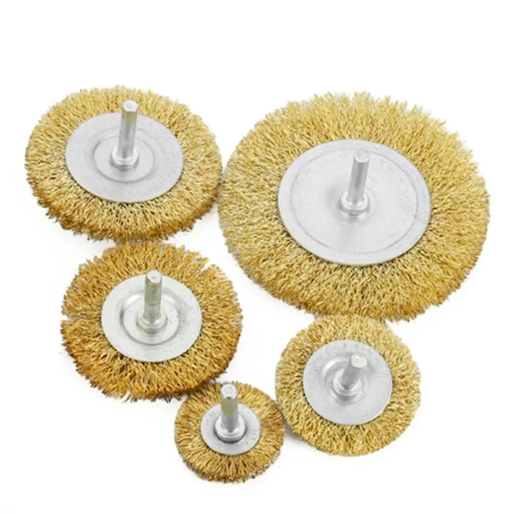 6mm Wire Wheel Brush Copper Plating Stainless Steel Wire T-brush Shank Copper Plating Grinder Rotary Tool For Drill Attachment