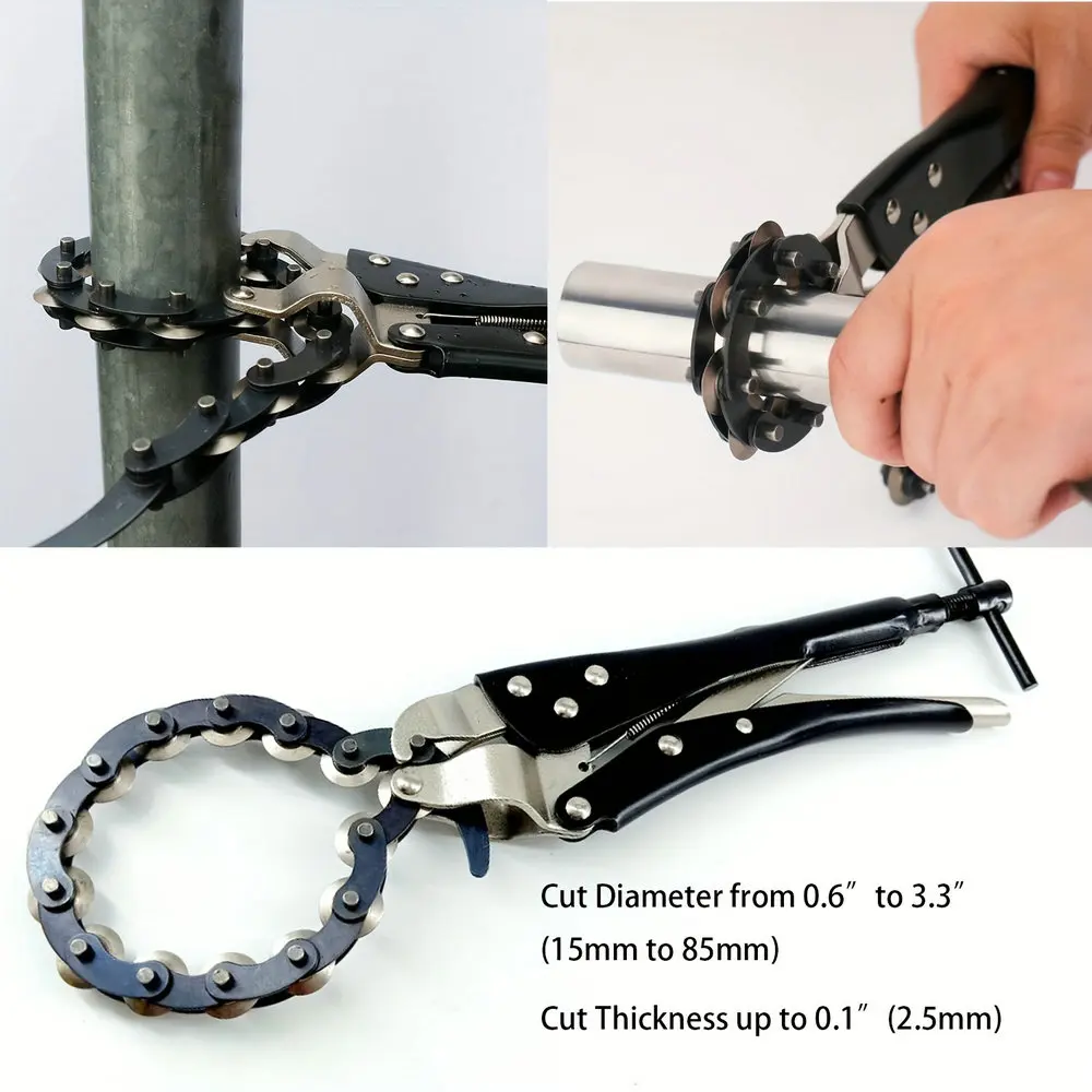 

Tailpipe Cutter，Exhaust Tube Chain Cutter，Features Pipe Cutter Chain/Cutting Wheels，Black