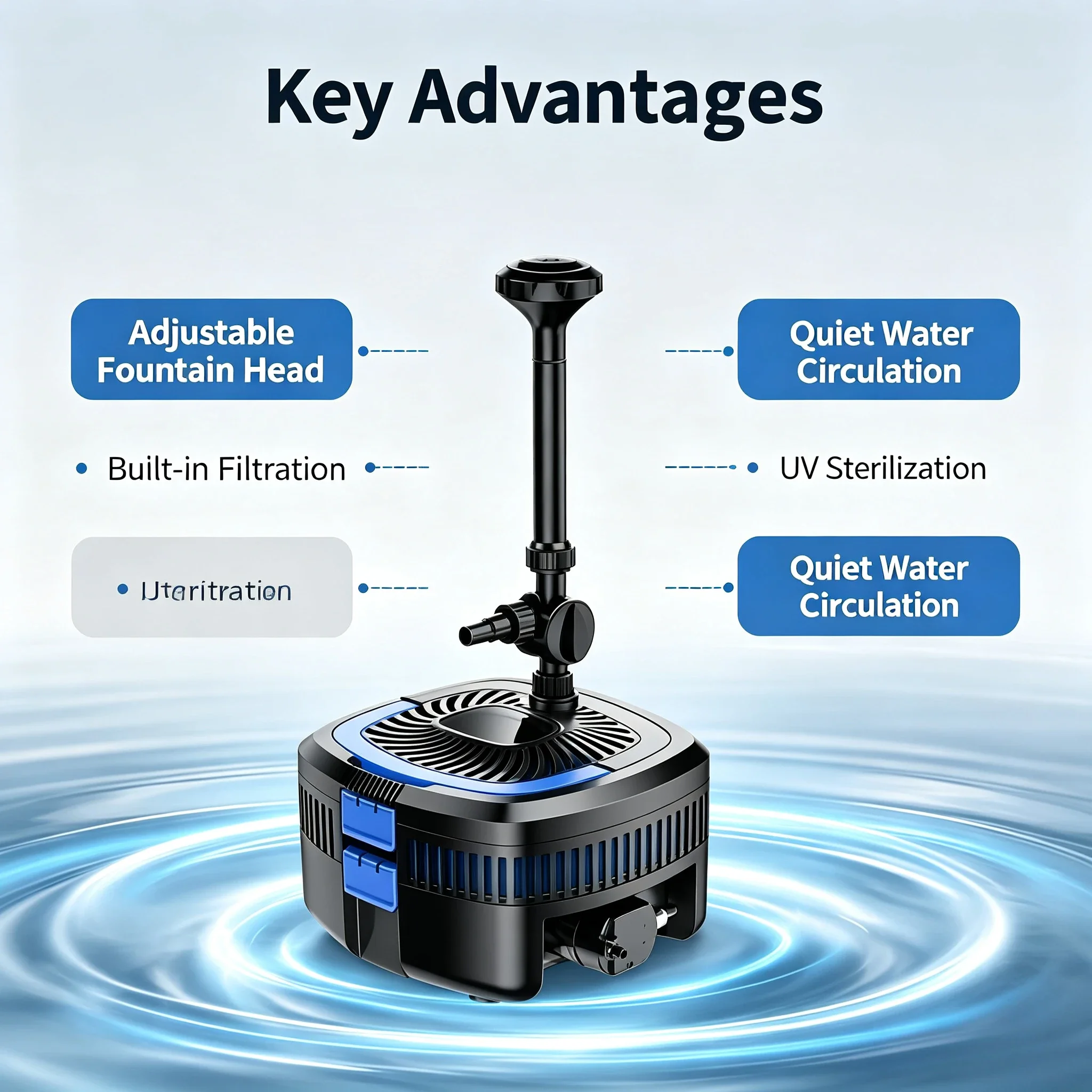 CUF-3800/5800 Large Flow Submersible Water Pump, Fountain Circulation Filter Pump for Fish Tank Pond Landscape Water Cycle
