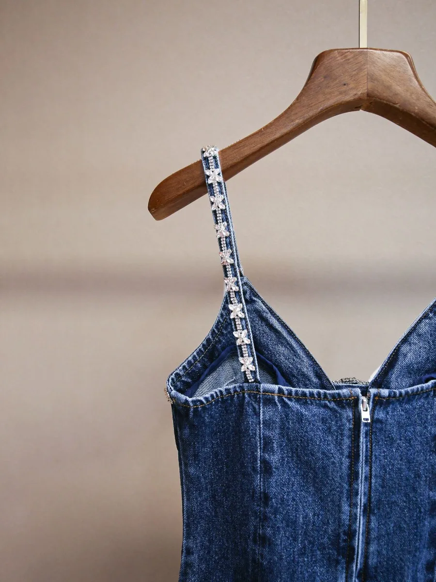 Sukienka damska GALCAUR, niebieska, z wstawkami w kształcie diamentów, dekolt w serek, bez rękawów, wysoki stan, luźna, basic, do biura, styl letni, nowość.