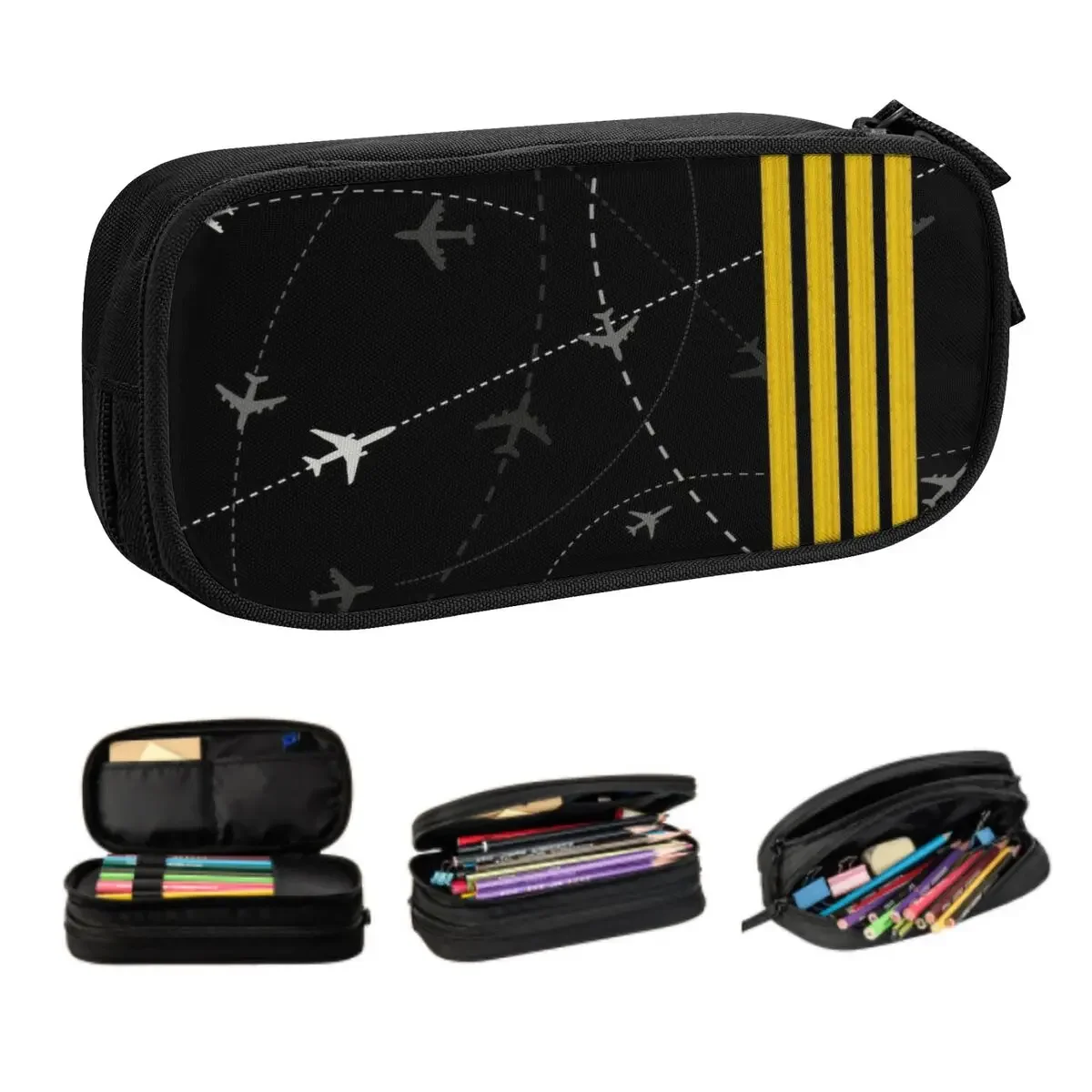 

Custom Airplane Flight Routes Captain Stripes Pencil Cases Large Capacity Aviation Aviator Pilot Pencil Pouch School Supplies