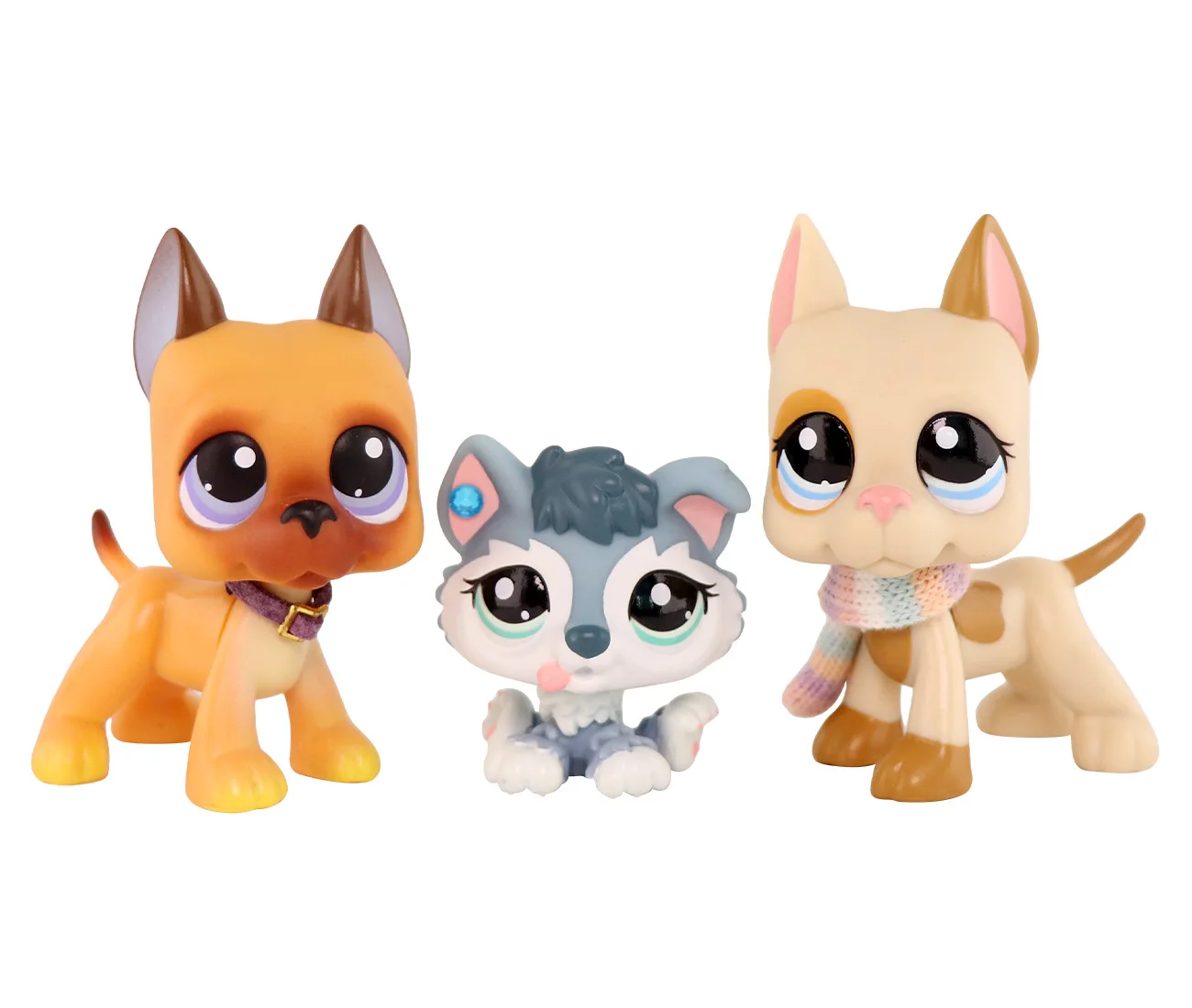 

3pcs Pet Shop Great Dane Dog Set #244 #1647 Husky #2036 with Accessories Kids Gift