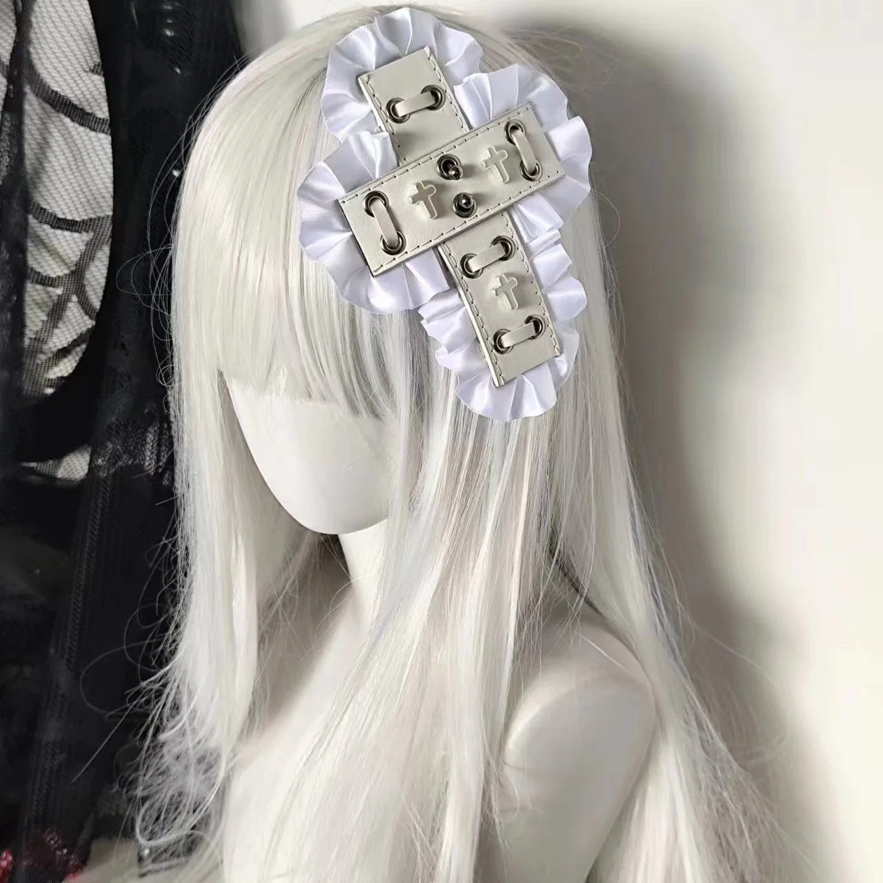 1pc minas terrestres punk cruz couro laço rebite grampo de cabelo subcultura individualista picante menina exagerada acessório de cabelo