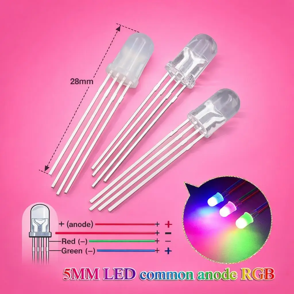 SAMIROB 4Pin 5mm RGB LED Diode F5 Common Cathode Anode 20/100/1000Pcs Tricolor LED Light Emitting Diode