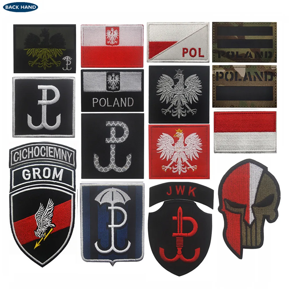 Poland GROM Embroidered Patch Arm Badge TF-9 Military Reflective Morale Badge Embroidered Patches for Clothing Sewing Embroidery