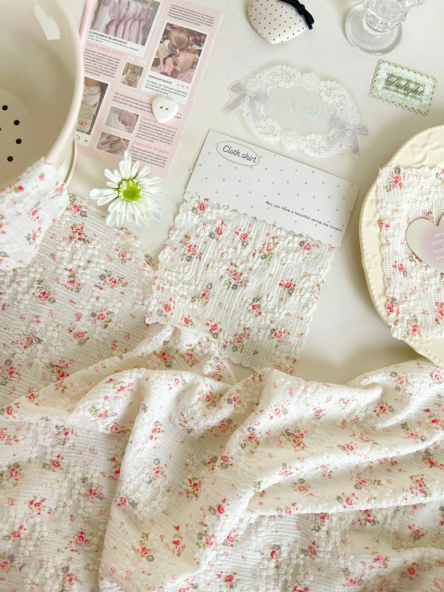 Korean Sweet Floral Elastic Lace Fragrant Small Roses Women Skirt Cheongsam Fabric DIY French Handmade Children Clothing Fabric
