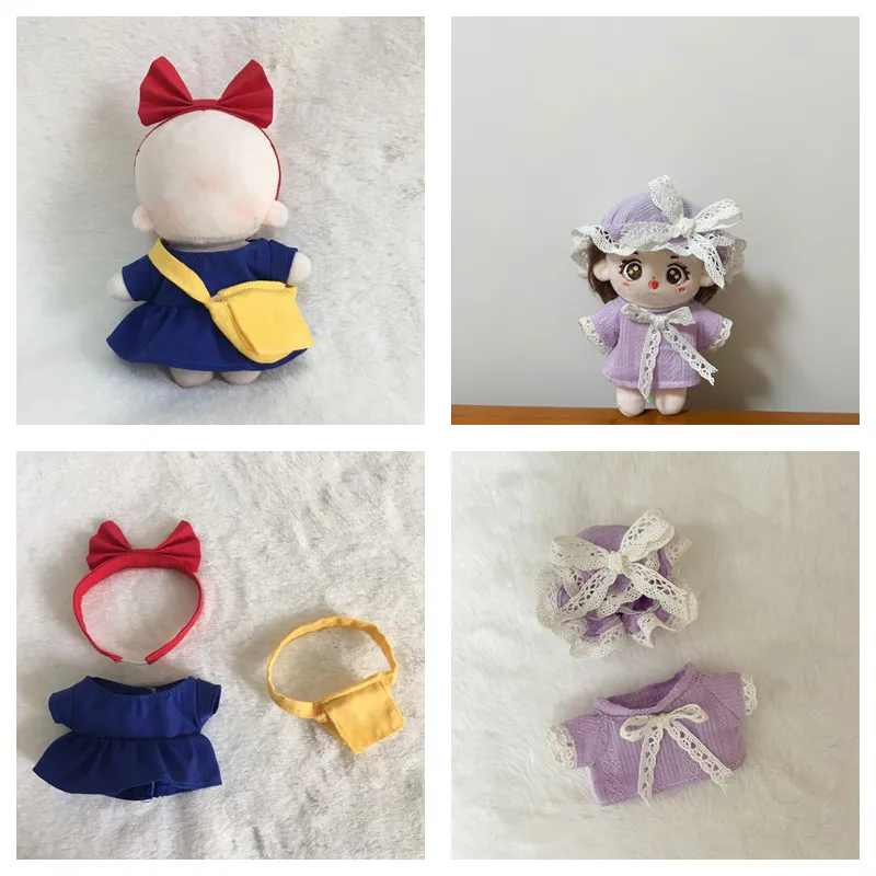 

10cm Doll Clothes Blue Dress Red Bow Hair Band DIY 10cm Cotton Doll Yellow Cute Bag for 10cm Korea Kpop EXO Idol Doll Outfit