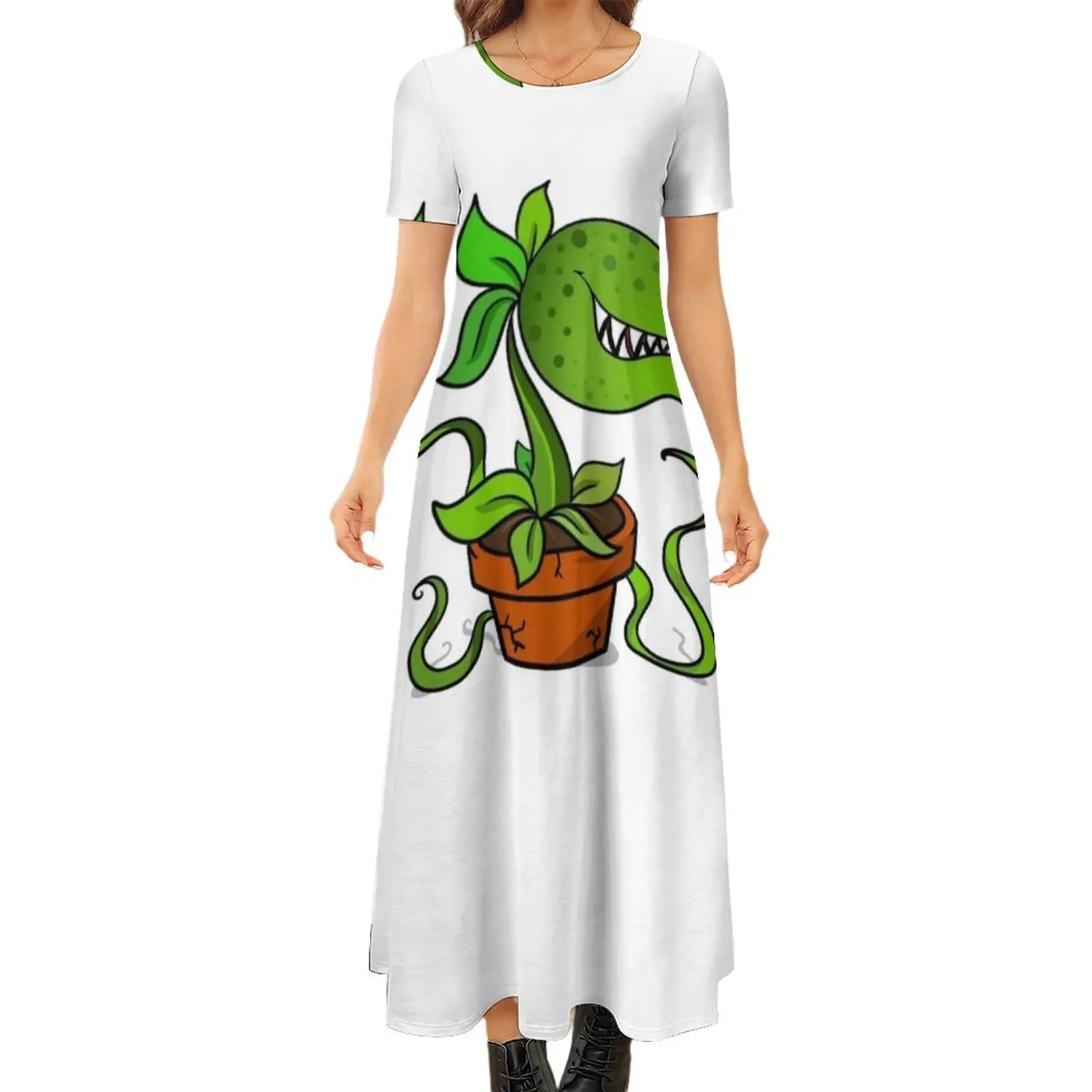 

Audrey II Round Neck Short Sleeve Dress Women"s skirt Long dress