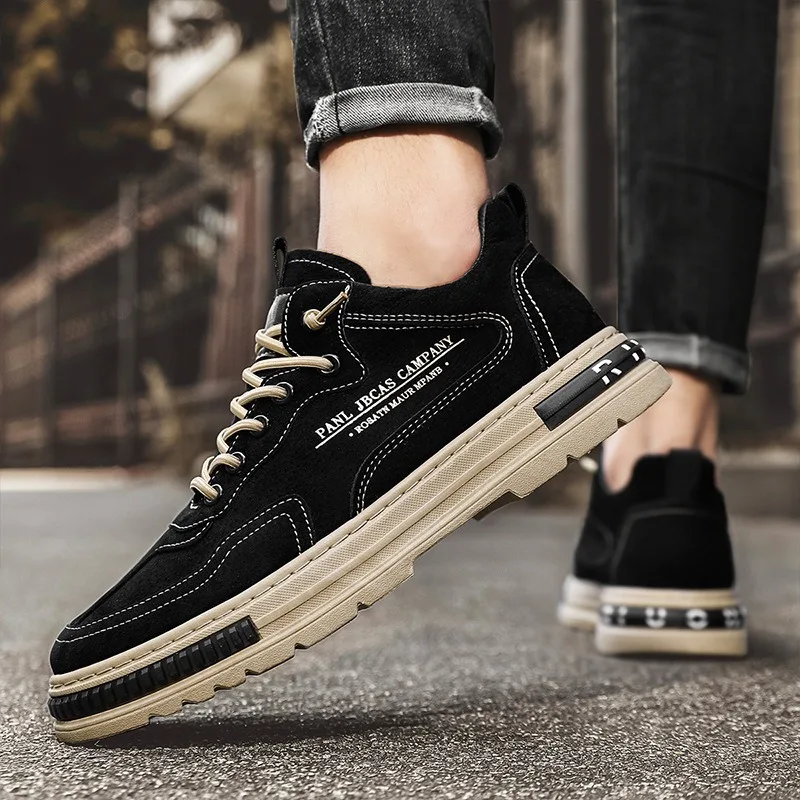 Men Mid Top Retro Casual Sneakers Faux Suede Upper, Contrast Stitching Shoes Thick Non Slip  Sole Fashion Work Style Footwear