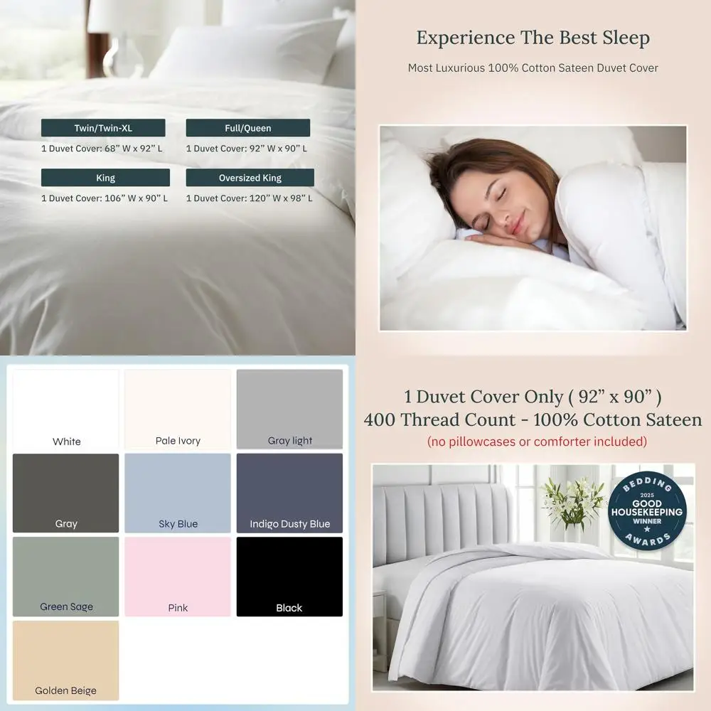 

Пододеяльник Queen Size/полноразмер -Winner Good Housekeng Best Bedding Awards 2025, 400 Thread Count Sateen, 100% хлопок постельное белье Du