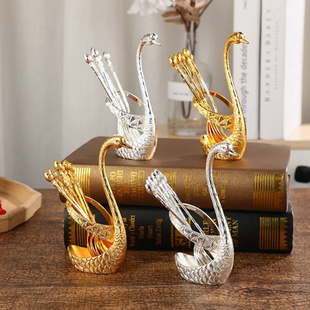 

Elegant Swan-Shaped Stainless Steel Fruit Fork & Spoon Set - Tableware for Kitchen Storage, Wedding Favors, Christmas Gift