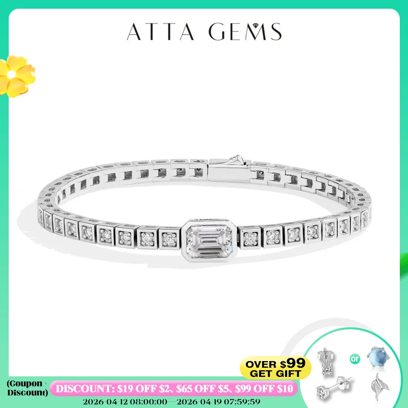 

ATTAGEMS Asscher 8*6mm D VVS1 Full Moissanite Tennis Bracelet For Women Man 925 Sterling Silver Gold Plated Wedding Jewelry Gift
