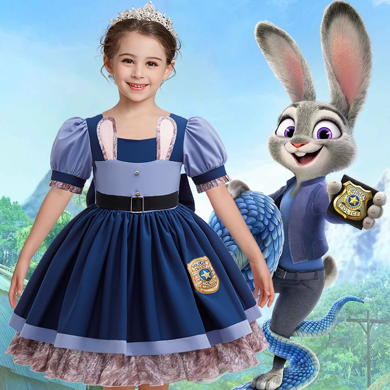 

Christmas Zootopia Judy Role Playing Rabbit Ear Dress Children's Carnival Party Girl Police Movie Cosplay Birthday Gift Dress