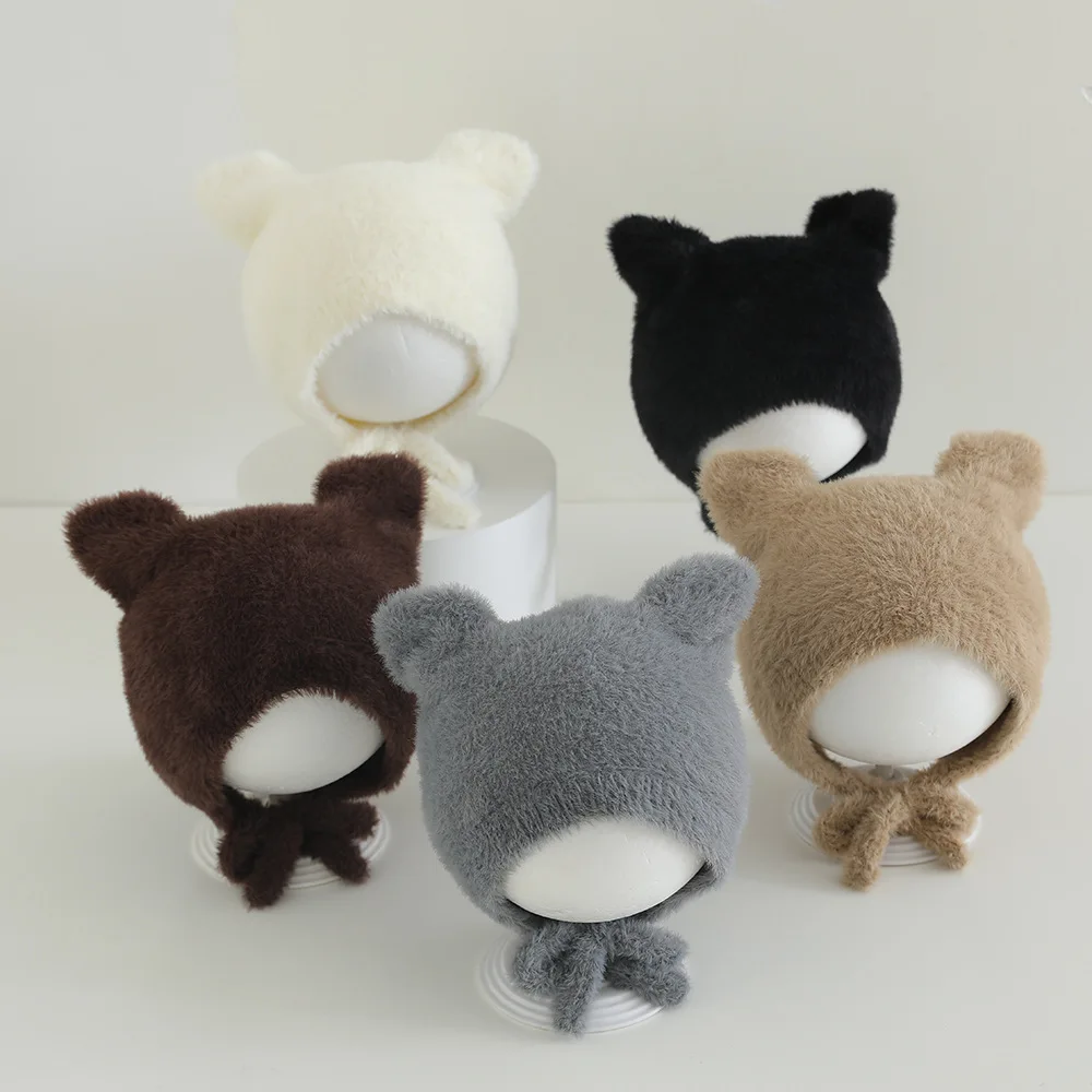 Baby Knitted Windproof Hat Girls Cold Proof Super Hats Autumn Winter Boys Strap Warm Ear Protection Cap Kids Bear Thickened Caps