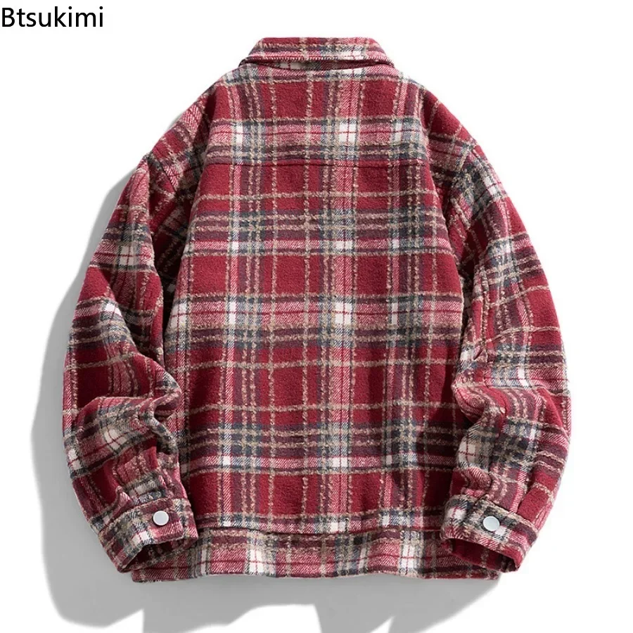 New 2025 Men's Vintage Plaid Jackets Autumn Winter Fashion Harajuku Loose Casual Shirt Coats Multi-pockets Men Jacket Streetwear