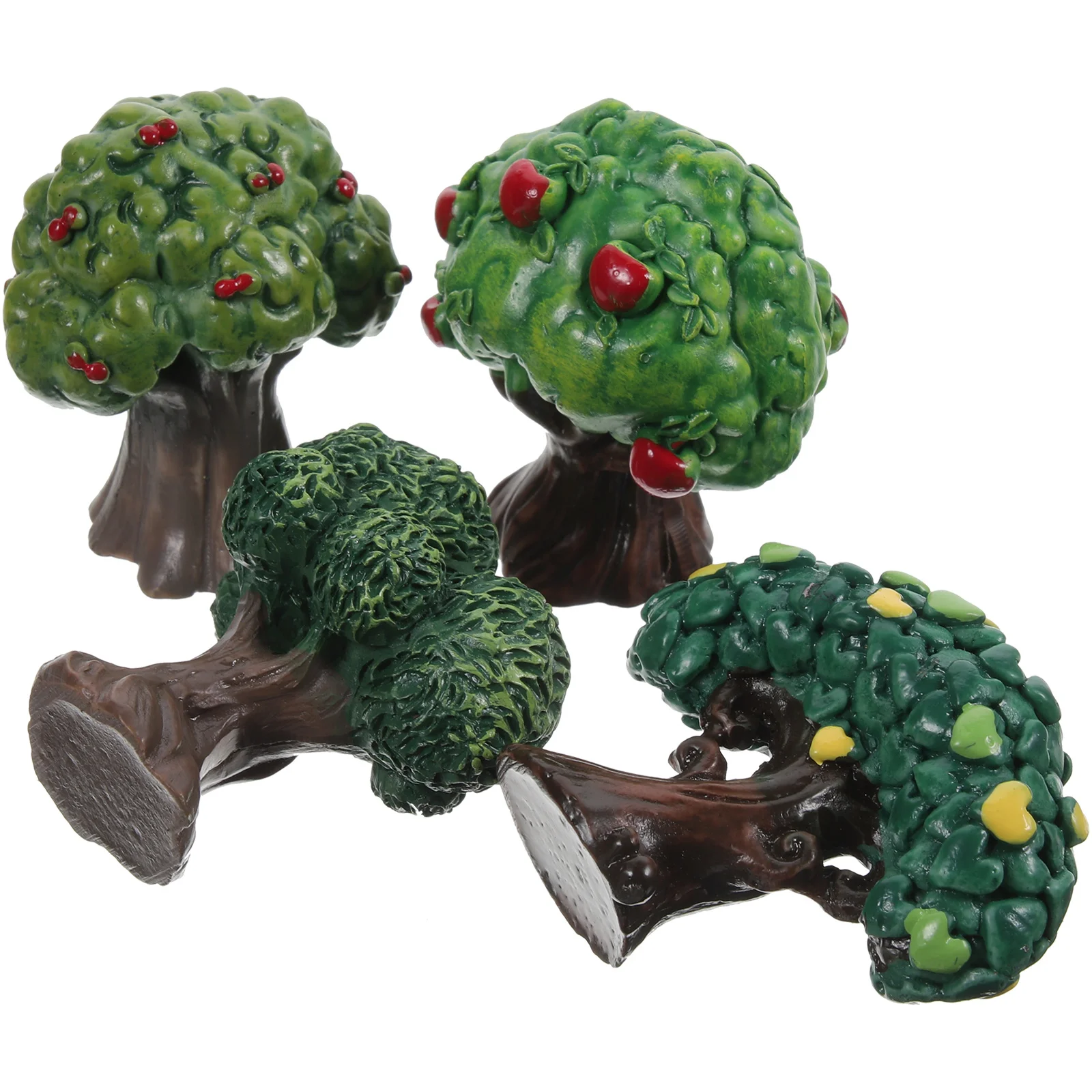 

4 шт. миниатюрное украшение фруктового дерева, изделие из смолы для наружного сада, двора, пейзажа, микросцена, искусственное украшение для дерева