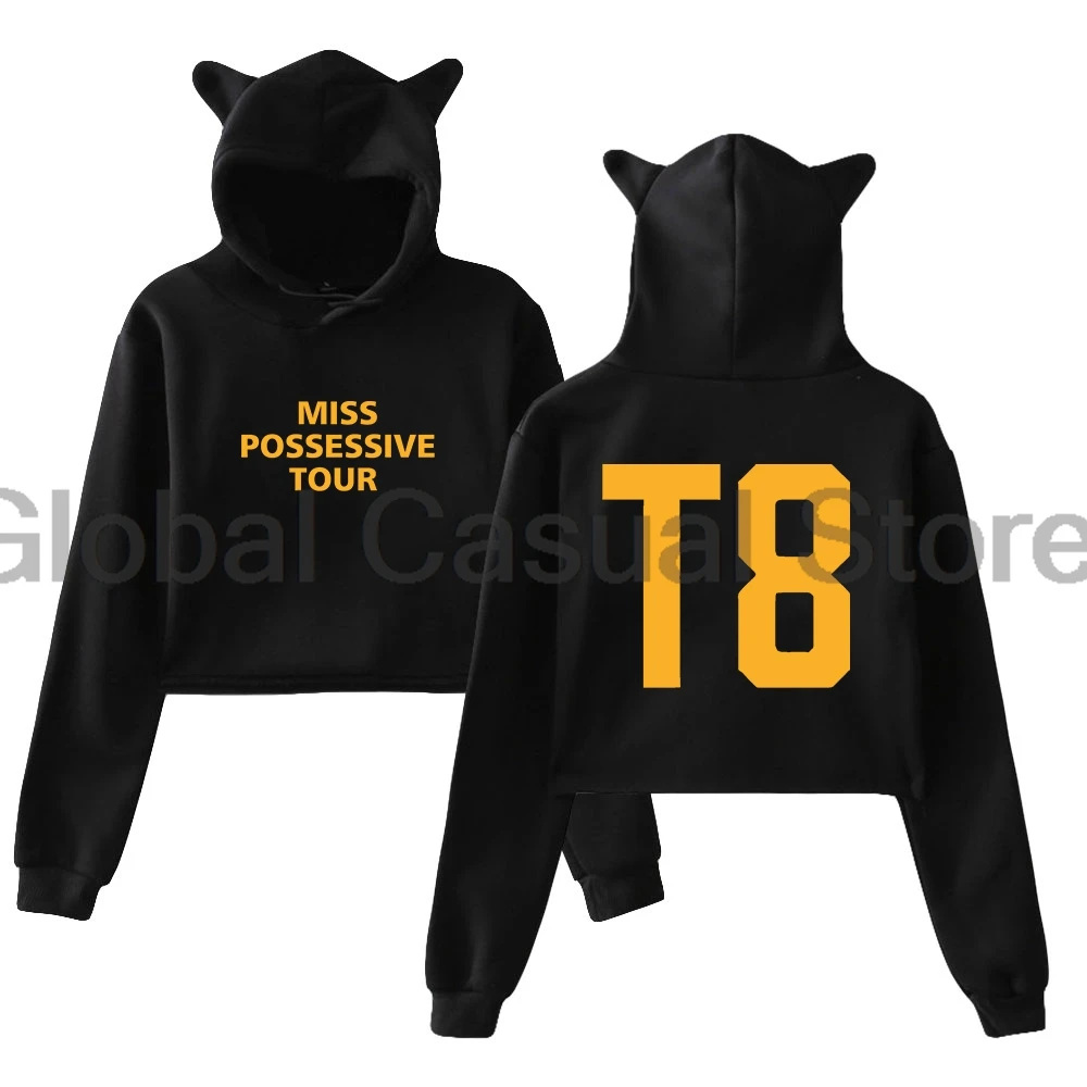 

Tate McRae T8 Hoodie Miss Possessive Tour 2025 Female Cat Ears Hooded Sweatshirt Long Sleeve Crop Top Women's Clothes