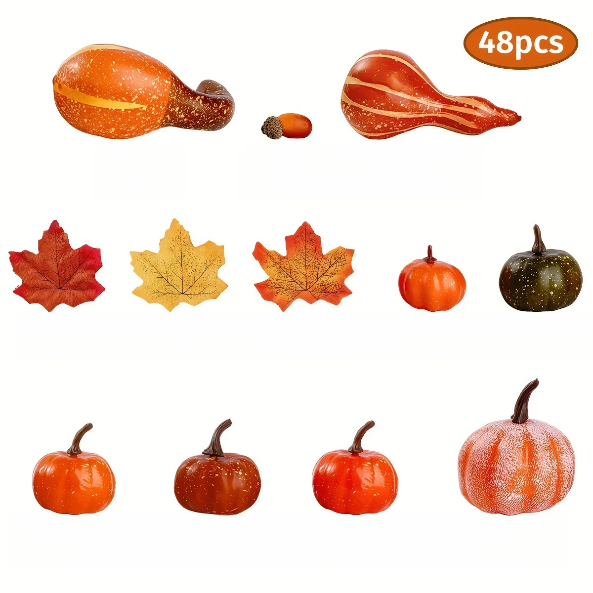 48pcs Fake Speckled FOR Mini Pumpkins Nuts Maple Leaves Set Halloween Party Simulated Pumpkin Plastic Family DIY