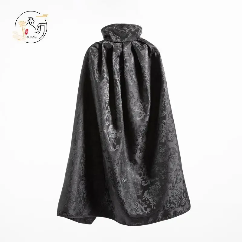 Chinese silk robe Hanfu cloak Costume Children Kimono China Traditional Vintage Ethnic black carved cloak Cape Costume Hanfu