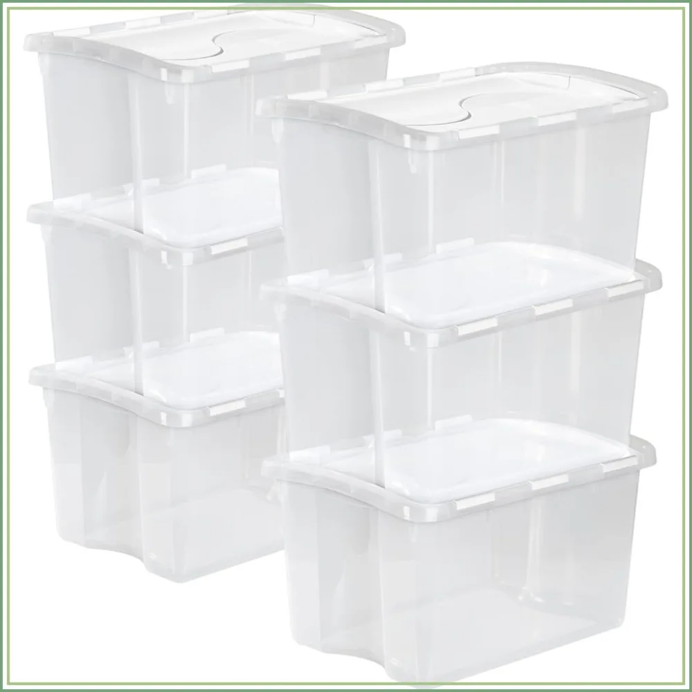 Clear Plastic Stackable Storage Bins with Lids, 6-Pack, 48 Quart, Organizer Boxes