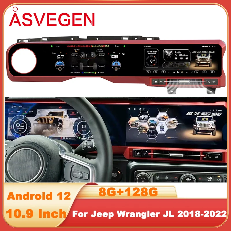 10.9“ Android 12 Car Multimedia Stereo For Jeep Wrangler JL 2018-2022 Headunit Player GPS Navigation CarPlay Dual Screen 