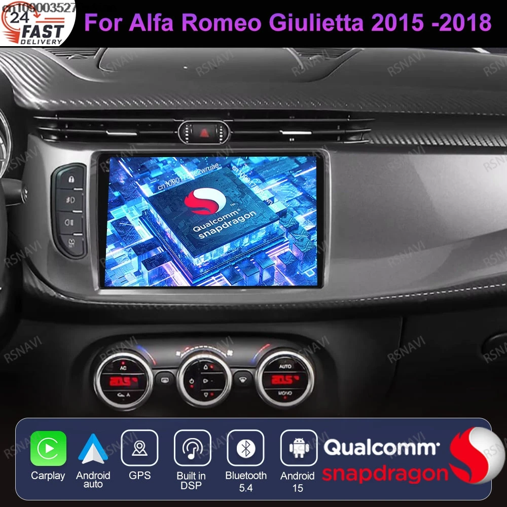 Android 15 For Alfa Romeo Giulietta 2015 -2016 2017 2018 IPS Snapdragon Viedo Player QLED 8 Core 9/10 Inch AI Voice Carplay DSP
