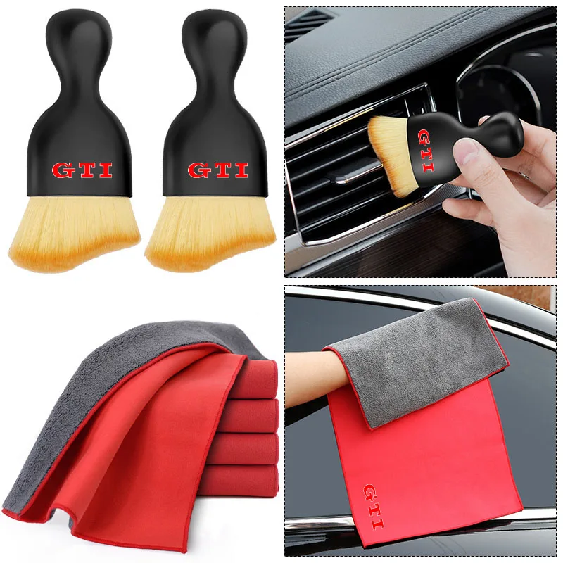 Ferramentas de Limpeza para Interior de Carros, Toalhas de Lavagem, Escova de Limpeza, Emblema para VW GTI Polo Passat B5 B6 B7 T4 T5 Golf 4 5 6 Tiguan Jetta Gol