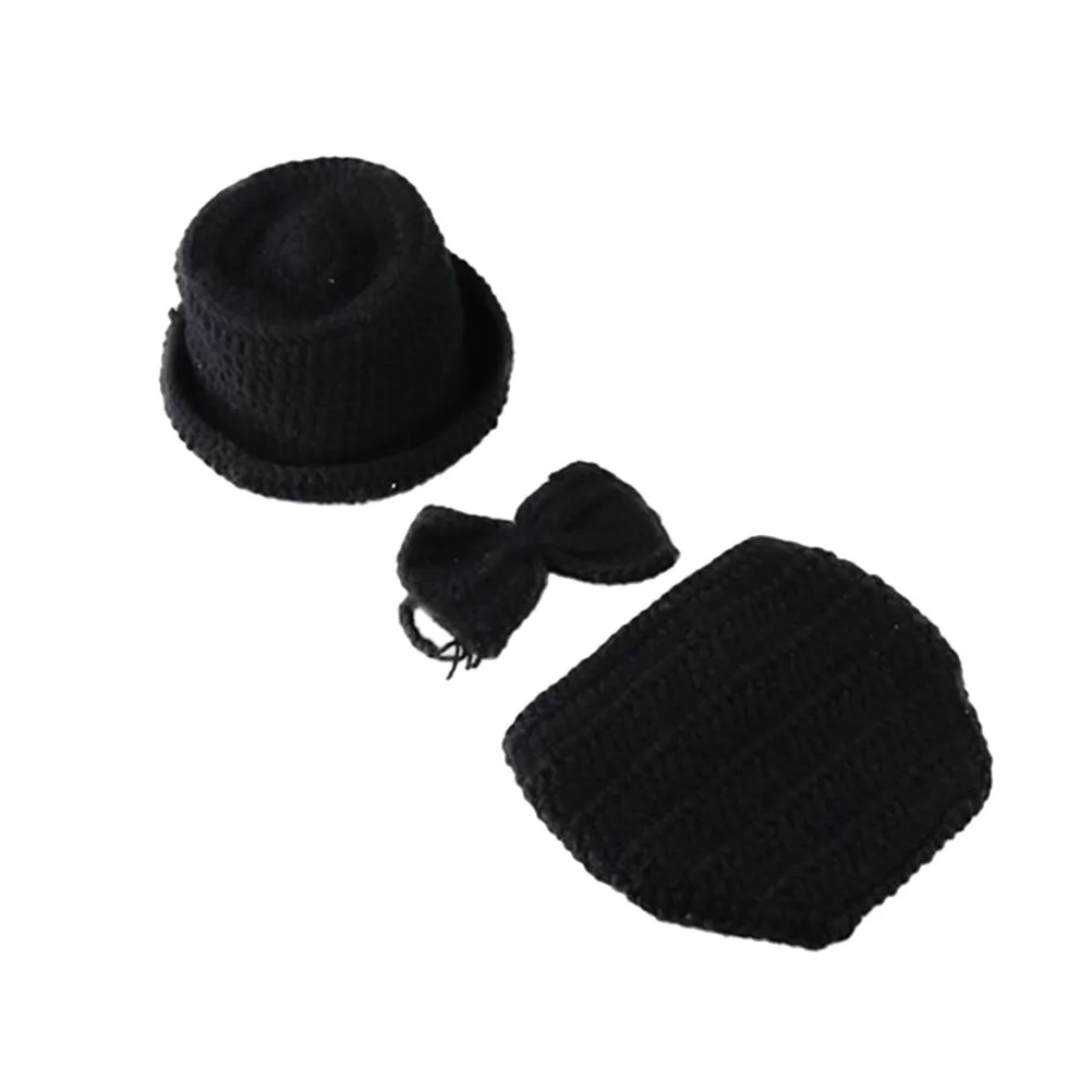 Newborn Baby Boy Costume Gentleman Style Black Knit Hat Pants Outfit High Prop for Studio Shoots Daily Use Perfect