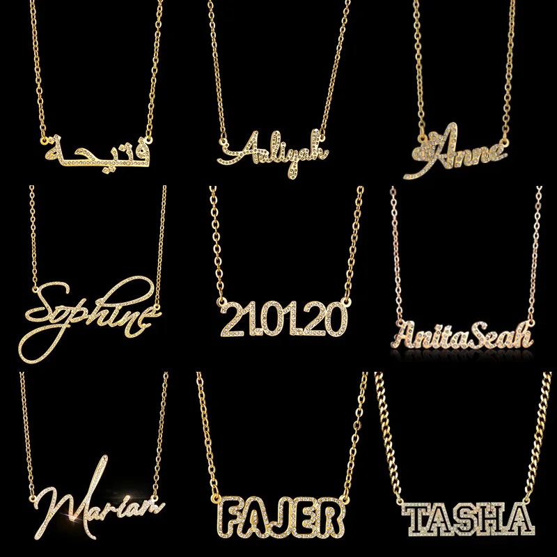 

Nextvance Custom Zircon Name Necklaces For Women Men Personalized Stainless Steel Nameplate Pendant Bling Birthday Jewelry Gifts