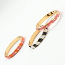 Exquisite Artistic Arc Droplet Ring in Multicolor Titanium Steel with Gold Plated Red Black Stripe Dot Ring for Women
