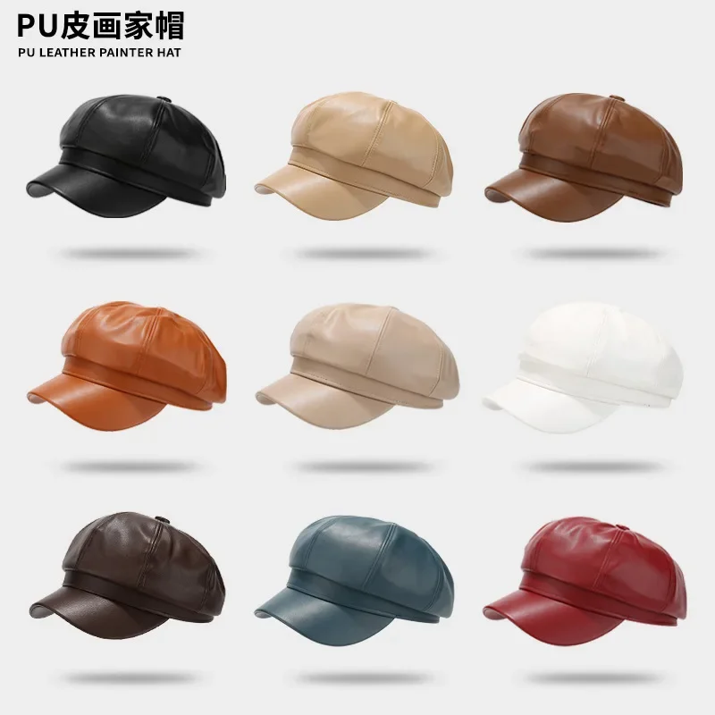 Autumn Winter Vintage Fashion Painter Hat Large Size Slim Face Octagonal Newsboy Cap Women