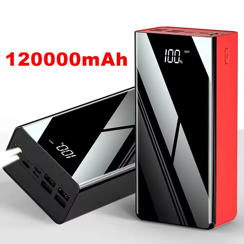 

120000mAh Power Bank Full Mirror Screen Portable Fast Charger Powerbank External Battery Pack Poverbank Mi iPhone 12