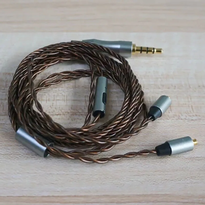 MMCX 5N Oxygen-Free Copper Headphone Upgrade Cable 4 stranded 32Core Lossless Transmission Plug with Mic Remote Control Cable