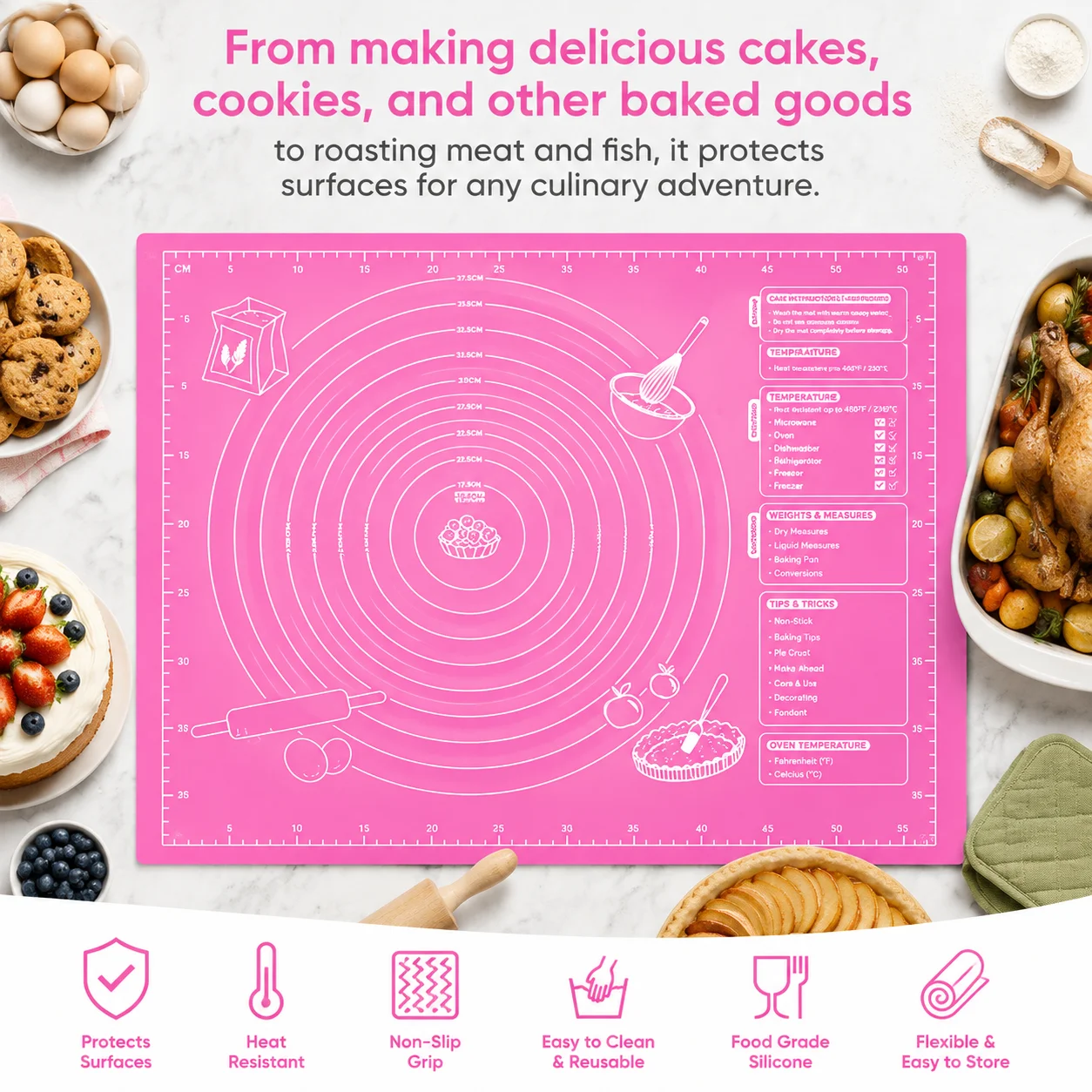 EVA Non-Stick Dough Mat, Anti-Slip & Easy to Clean Thickened Material, Perfect for Kneading Dough/Rolling Pastry/Baking Pastries